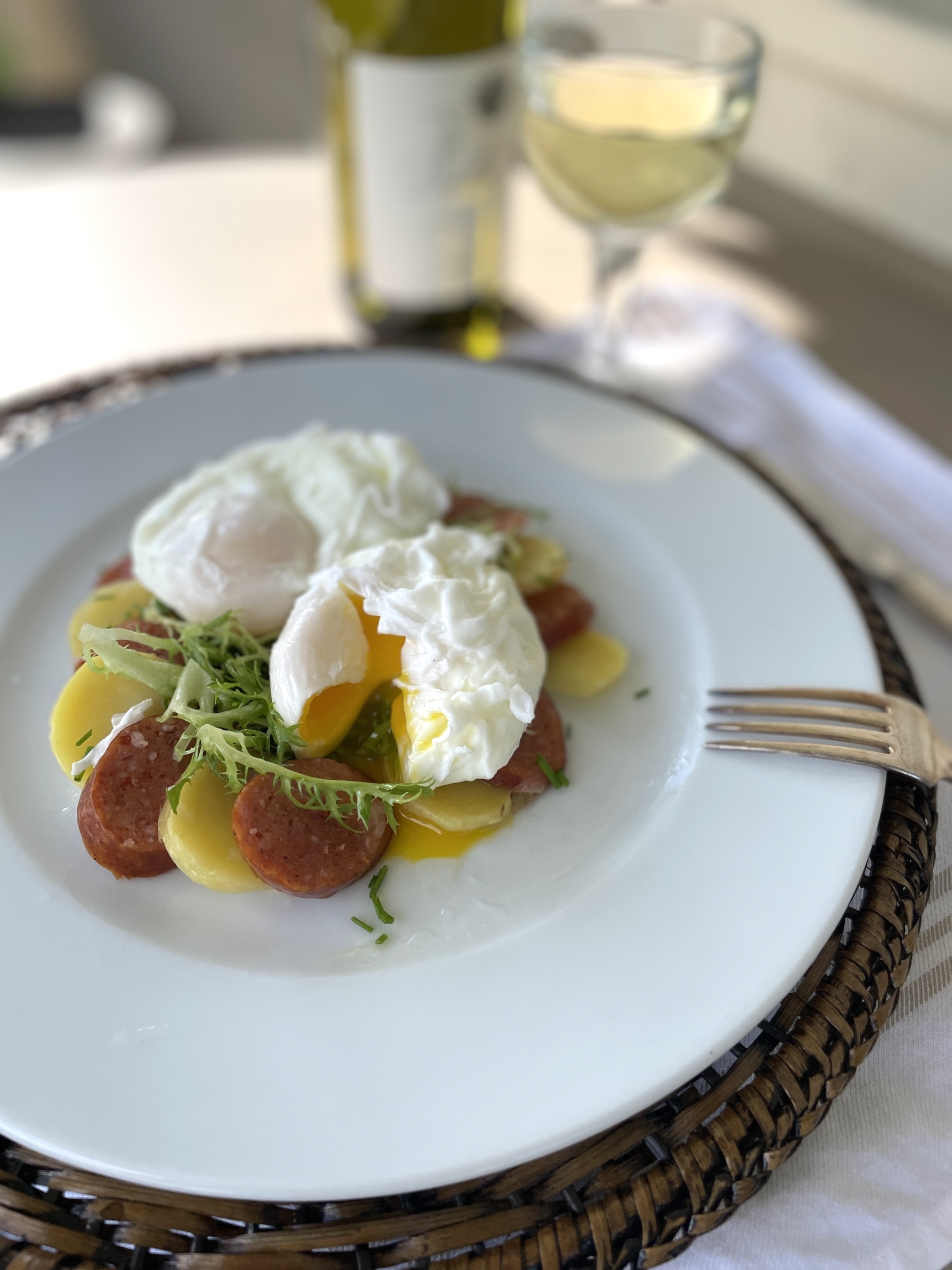 Andouille Sausage Farmers’ Market Salad w/Poached Eggs